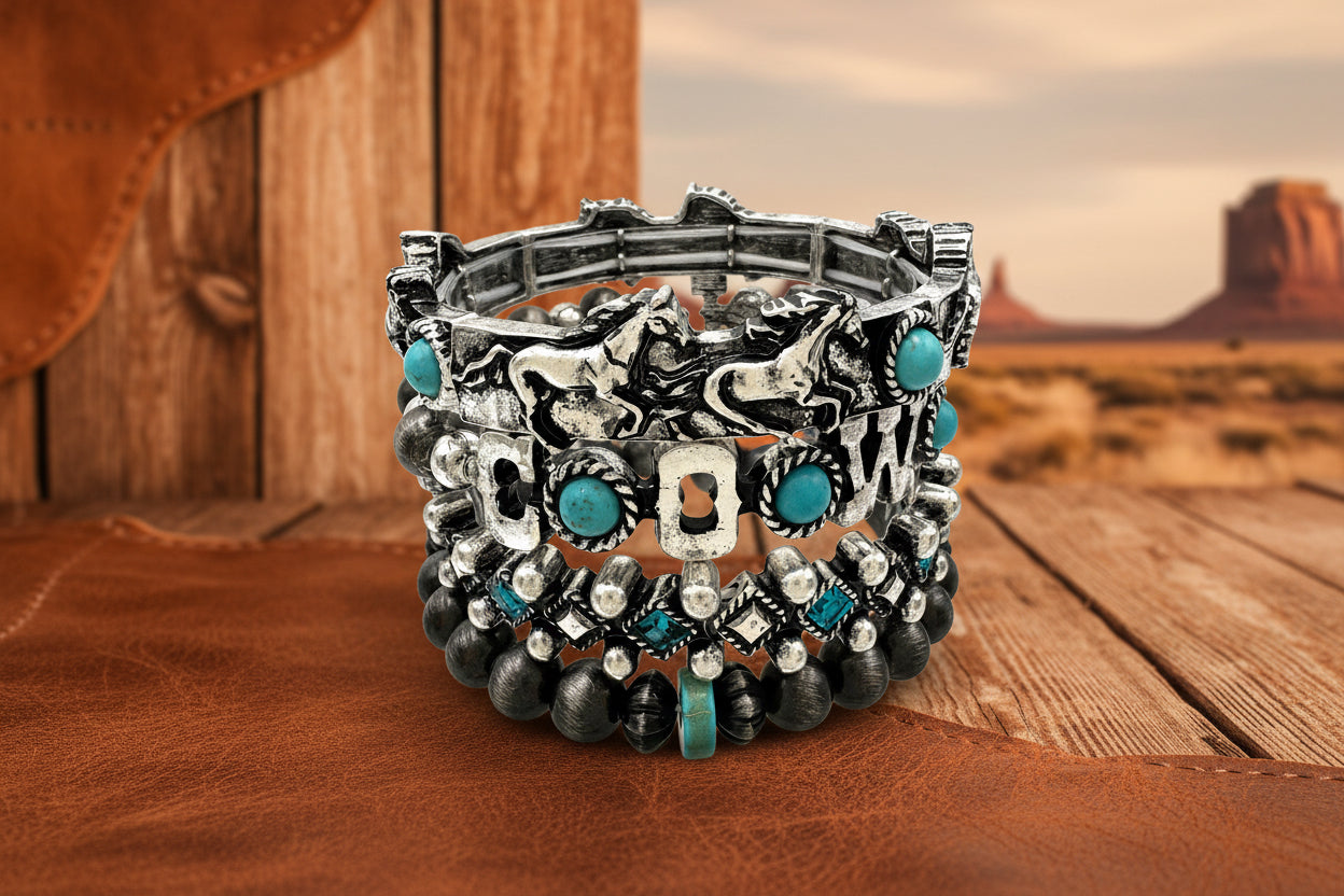 Cowgirl Horse Turquoise Navajo Bead Four Bead Bracelet