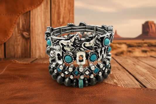 Cowgirl Horse Turquoise Navajo Bead Four Bead Bracelet