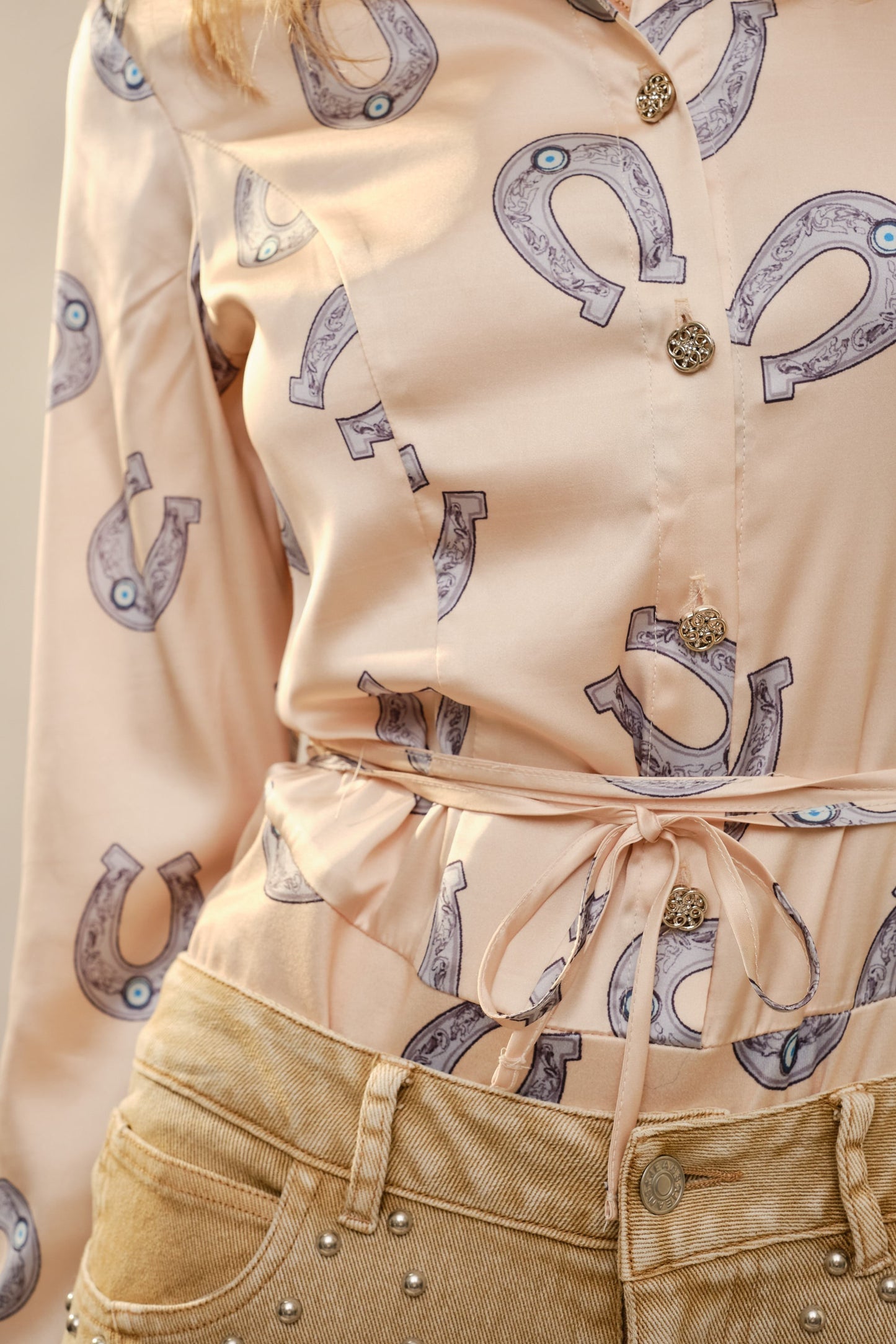 Western Motif Printed Button Down Bodysuit