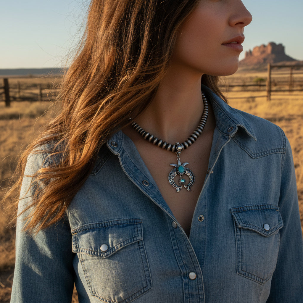 Squash Blossom AB Rhinestone Navajo Bead Choker