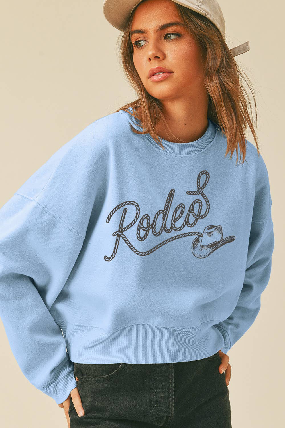 Rodeo Hat Short Cropped Long Sleeve Sweatshirt