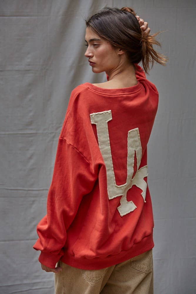 L8948 | Knit Cotton Pullover Top With Patch Work