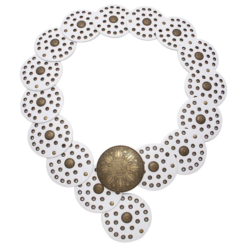 Y2K METAL WESTERN CONCHO EMBOSSED CIRCLE BELT, LVBT 100