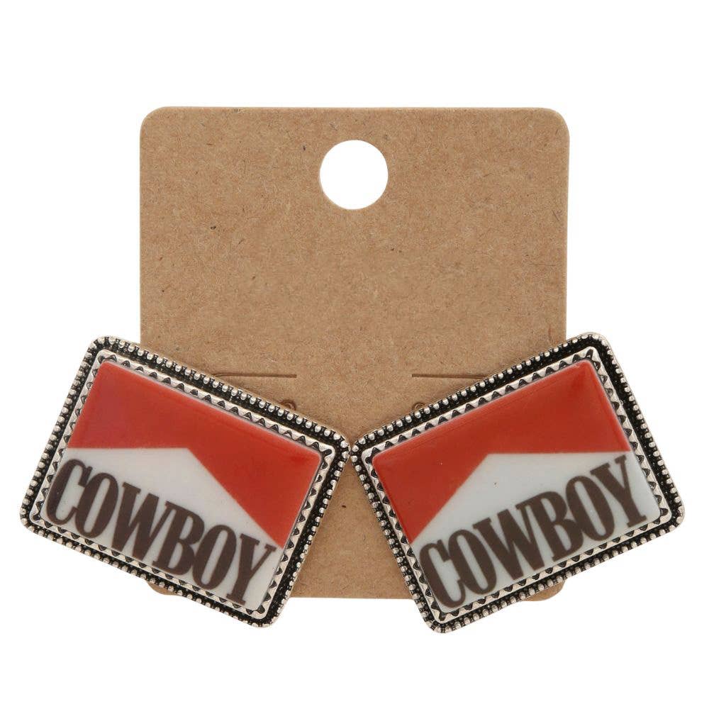 WESTERN COWBOY RECTANGLE SHAPE EARRING, SE 2845