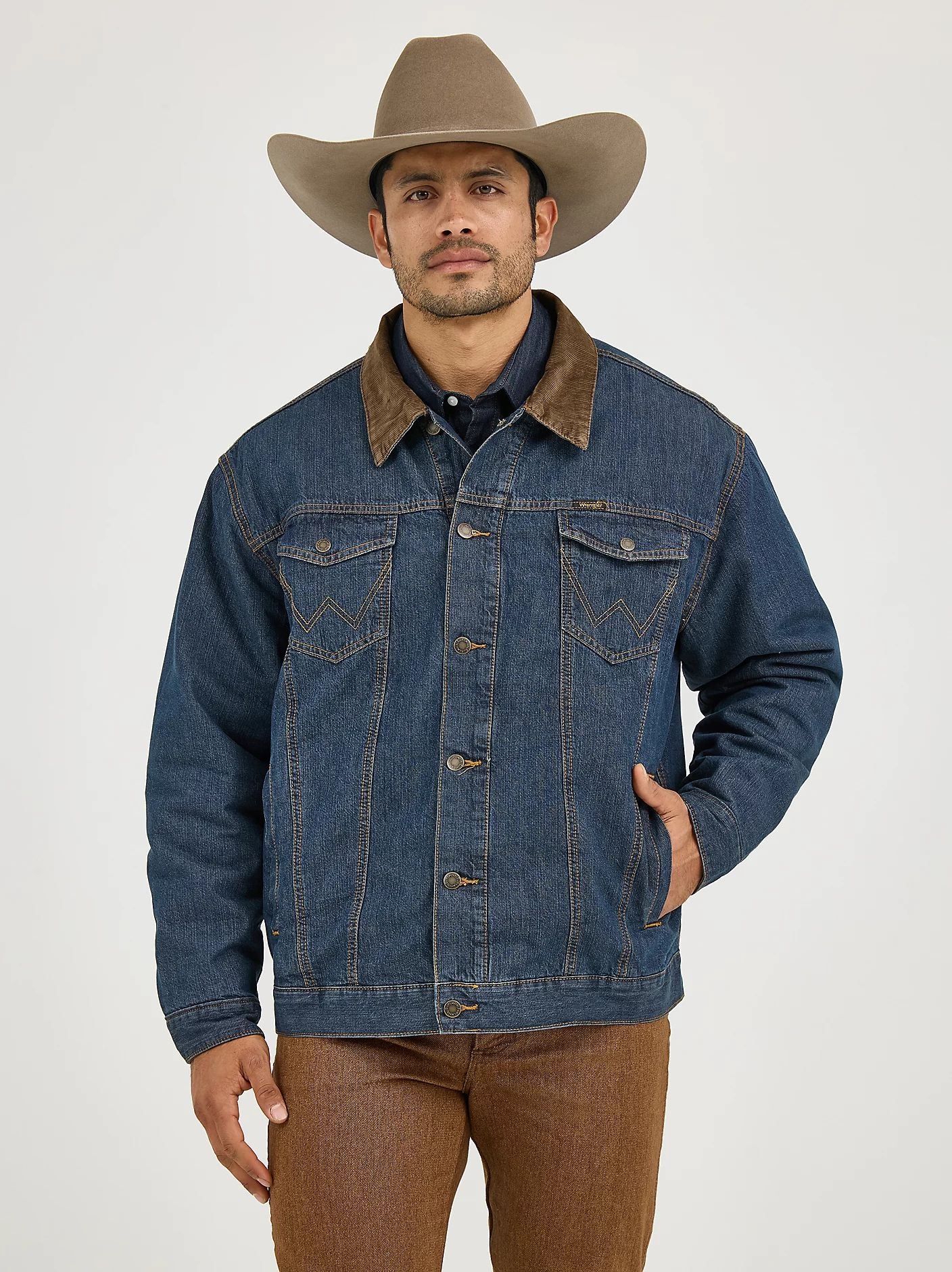 Men's Wrangler® Blanket Lined Brown Collar Denim Jacket
