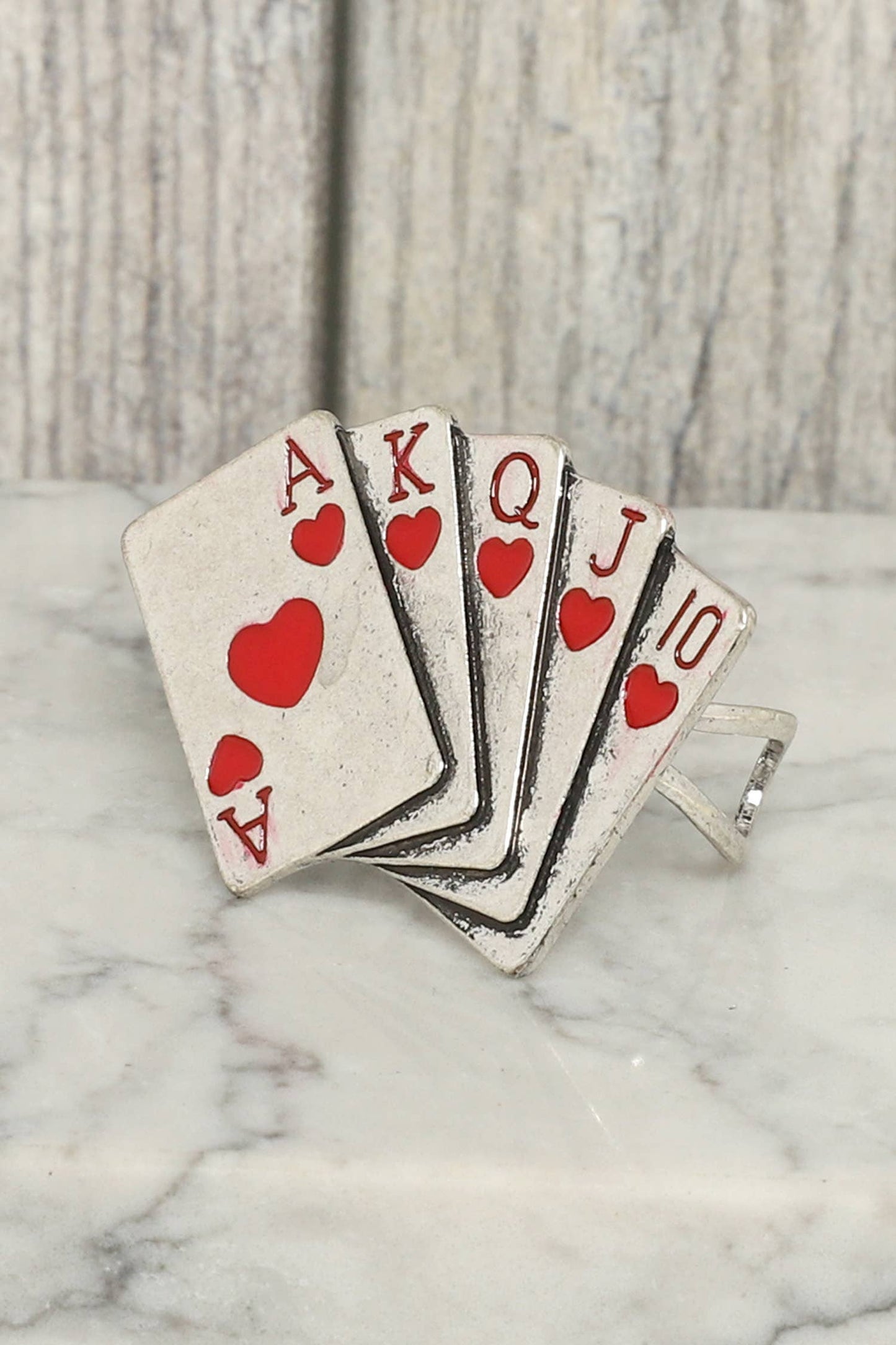 Western Red Hearts Royal Flush Cuff Ring