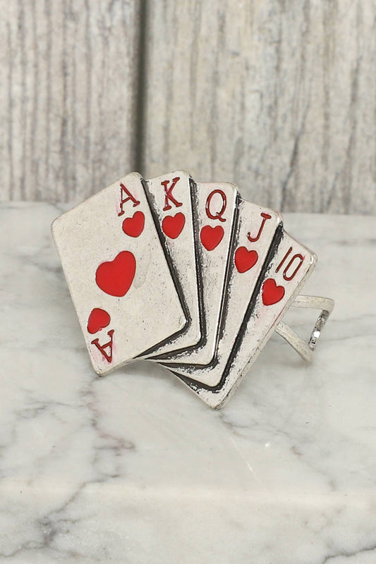 Western Red Hearts Royal Flush Cuff Ring