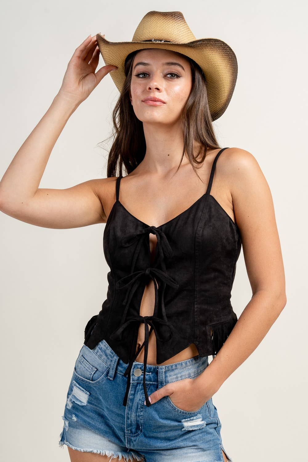 SUEDE SLEEVELESS TOP WITH FRONT TIES