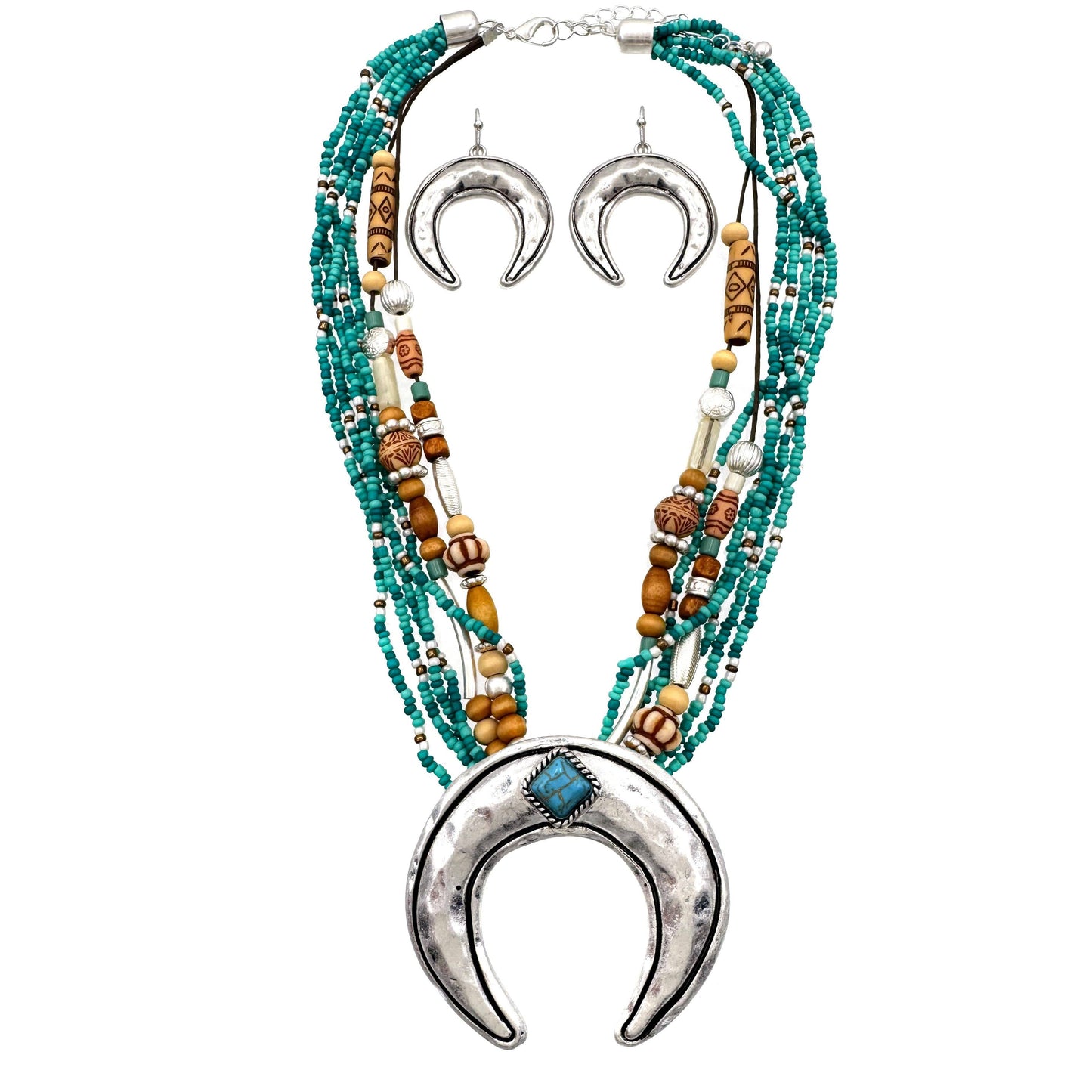White Turquoise Navajo Bead Crescent Pendant Necklace