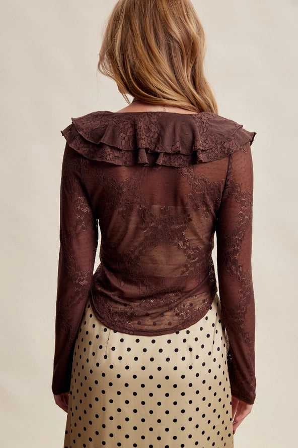 Stretch Lace Ruffle Tie Top LT1489