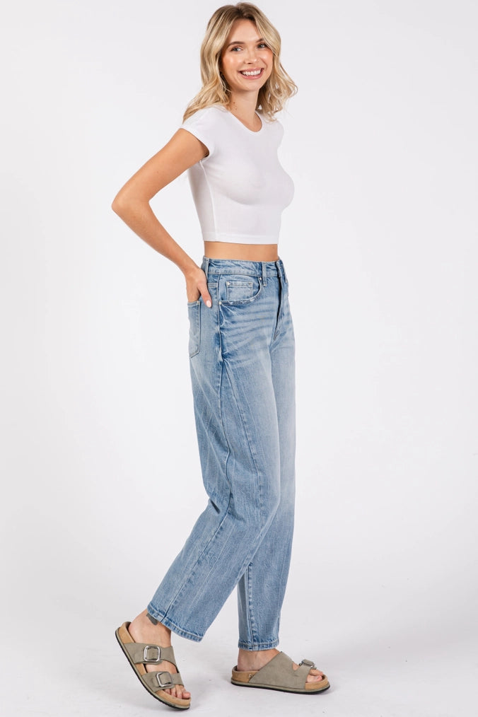 Petra 153 Side Seam Detailing High Rise Comfort Barrel Jeans