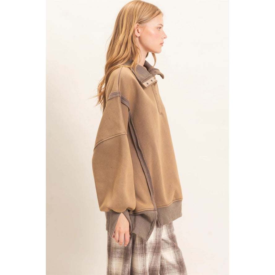Mineral Wash Snap Collar Pullover