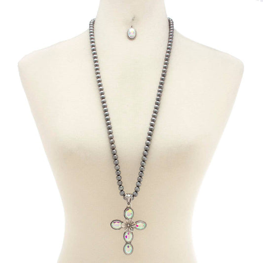 WESTERN TURQUOISE CROSS PENDANT NECKLACE, SS 2365