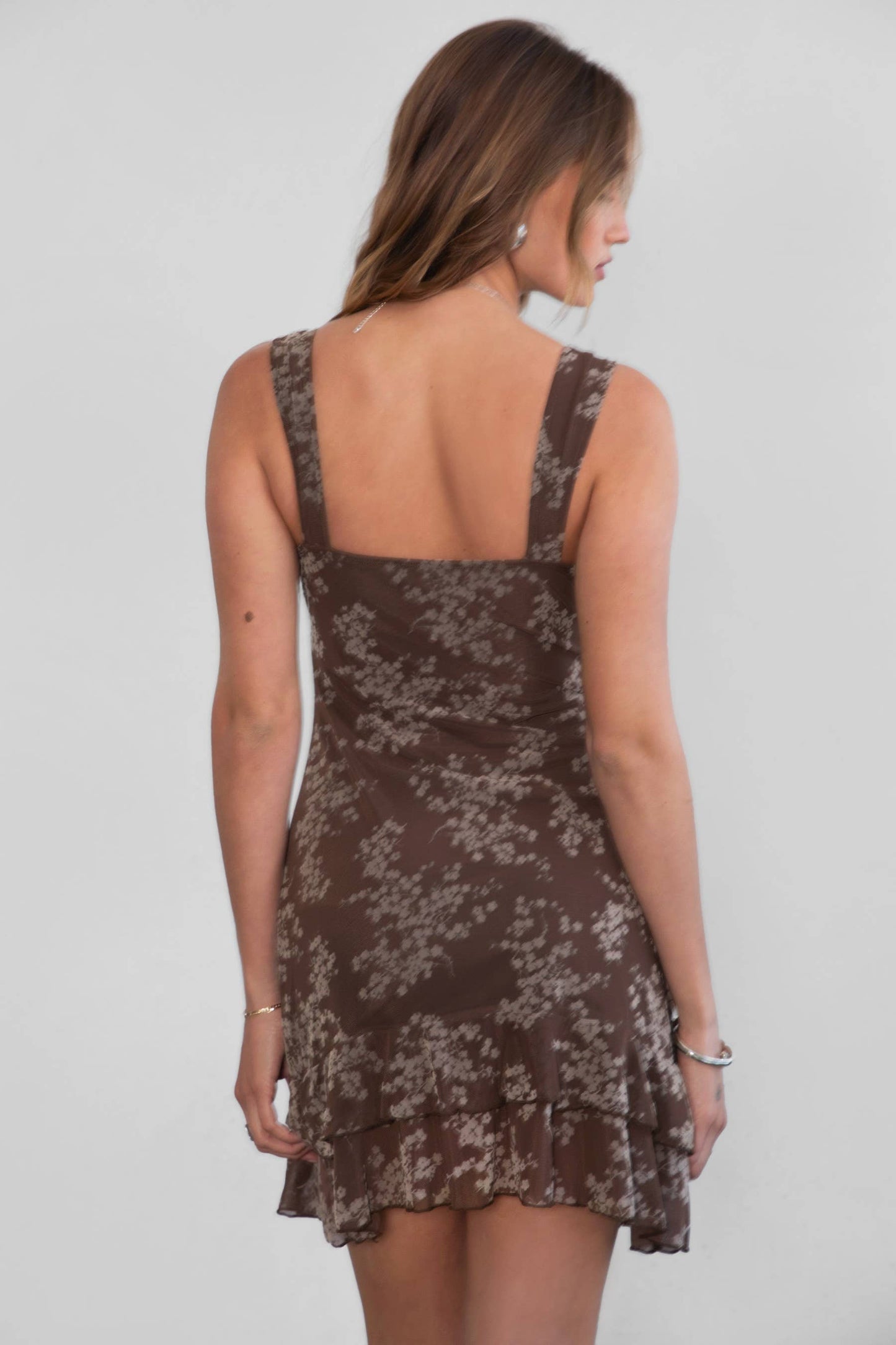 FALLBROOK Floral Flocked Mesh Flirty Mini Dress