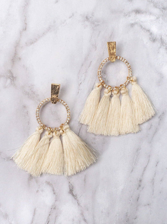 PARTY IN LA BLINGED CIRCLE STUD WITH IVORY TASSELS