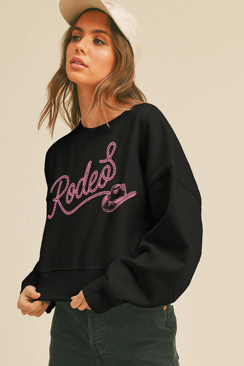 Rodeo Hat Short Cropped Long Sleeve Sweatshirt