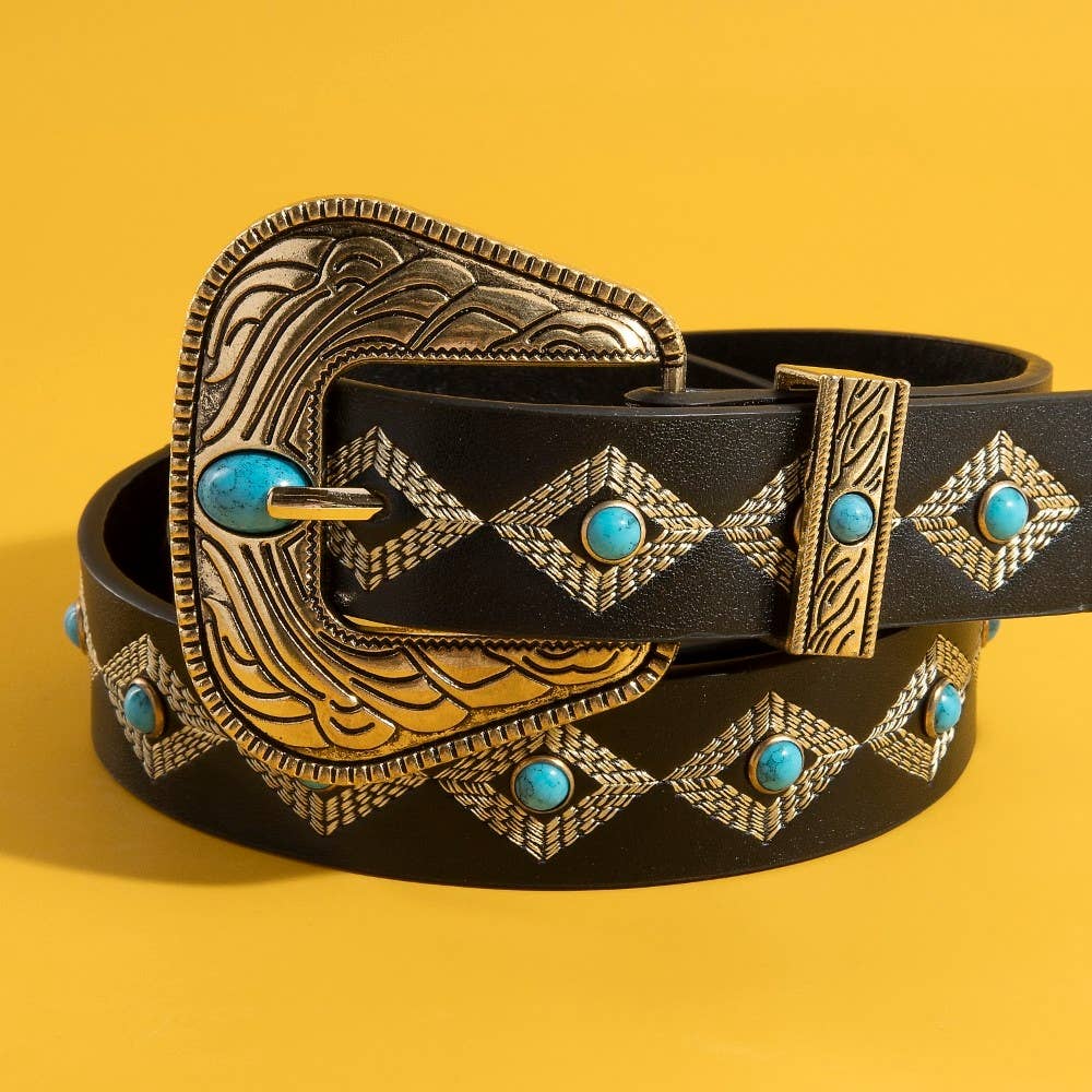 Western Embroidered Buckle Pattern Faux Leather Belt