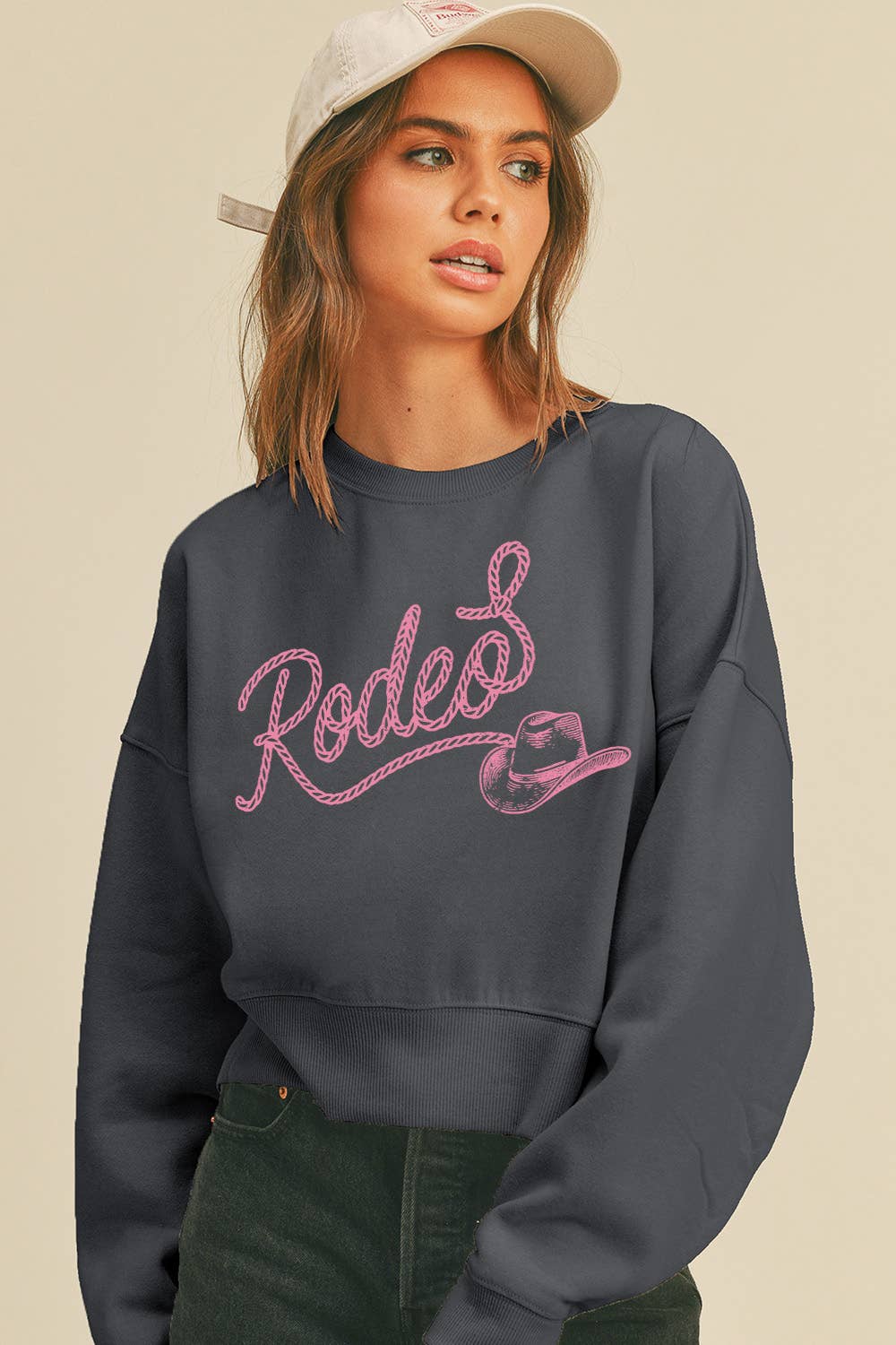 Rodeo Hat Short Cropped Long Sleeve Sweatshirt