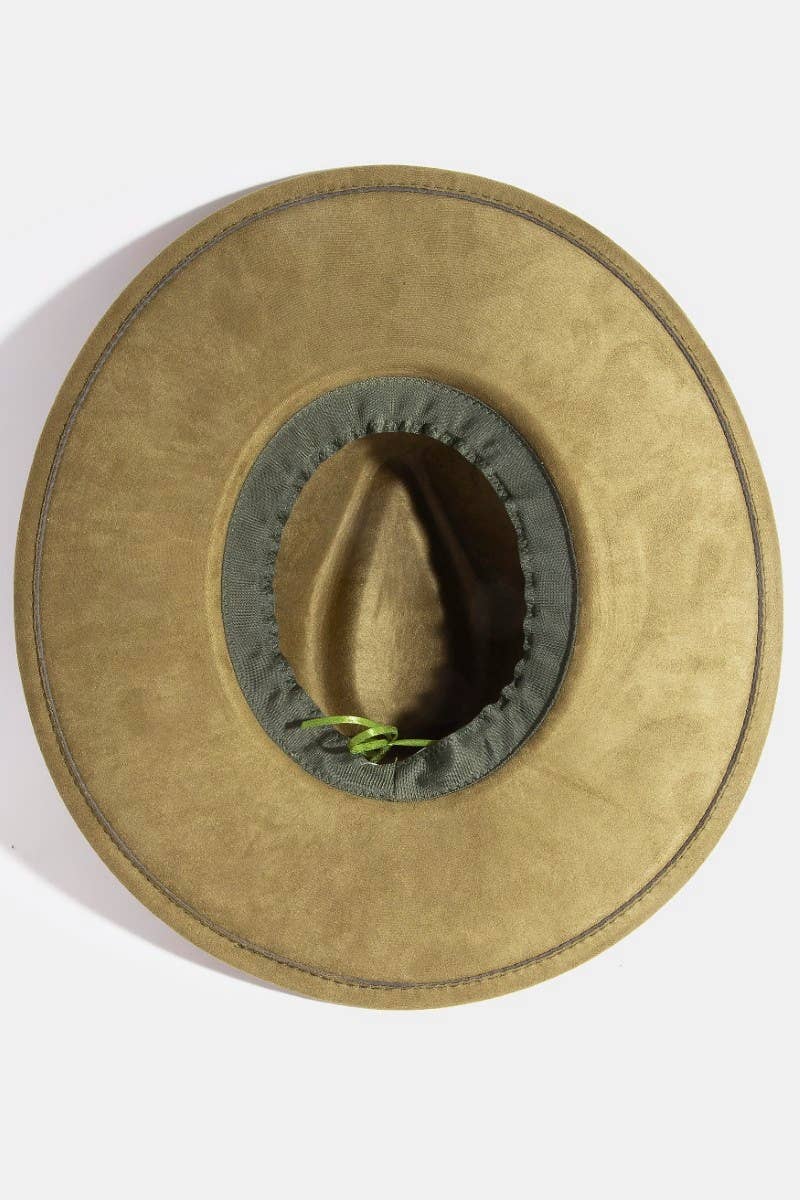 Double Grommet Strap Faux Suede Fedora Hat