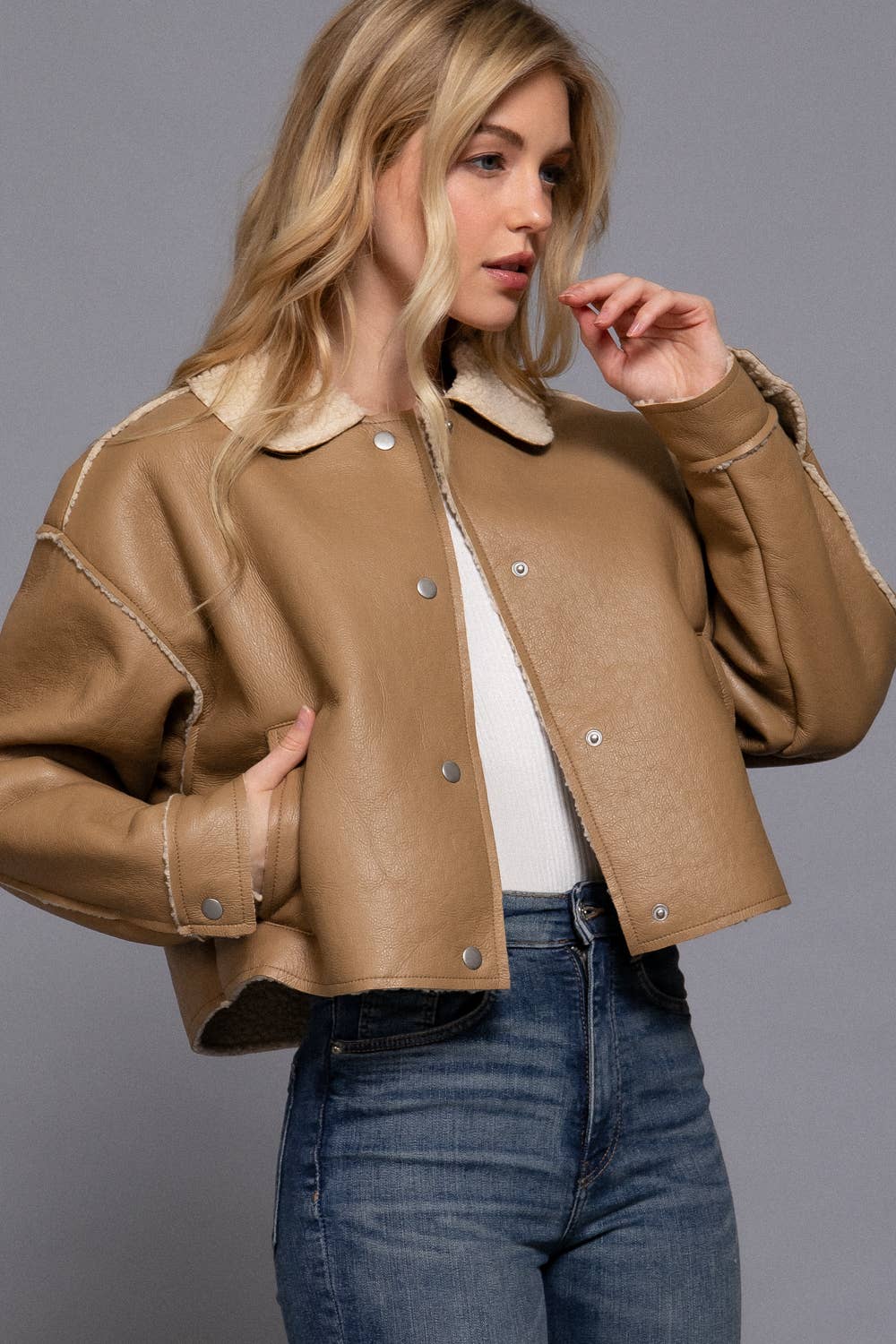 Long Sleeve Faux Leather Inner Fur Jacket