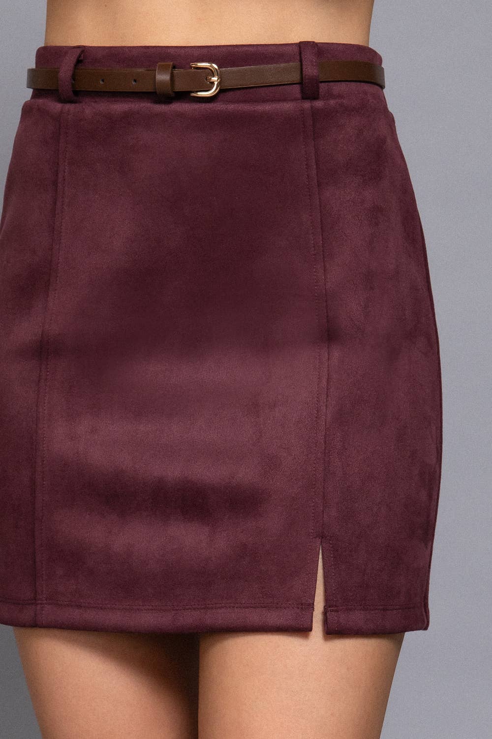 Belted Faux Suede Mini Skirt