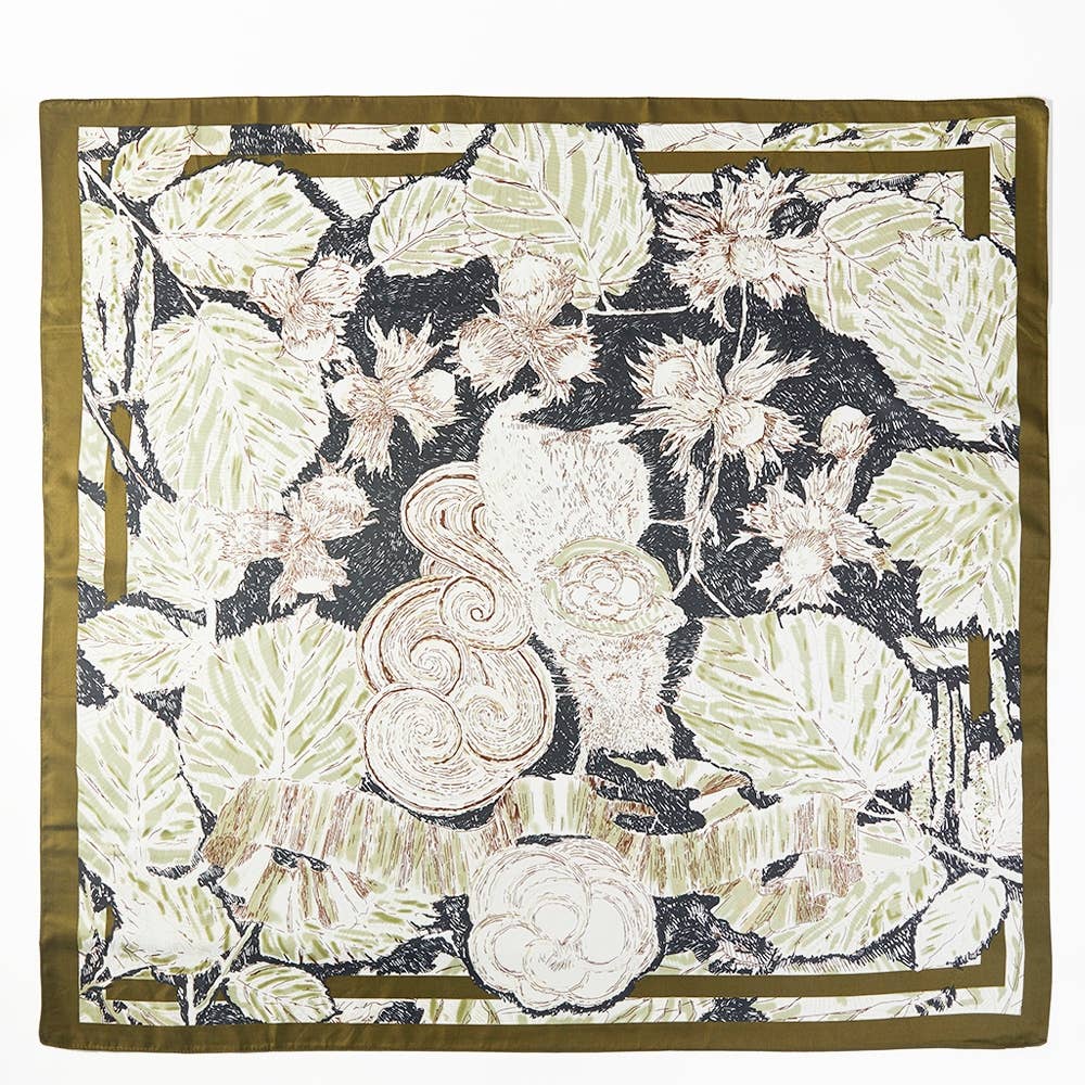 Abstract Flower Leaf Print Square Bandana Scarf
