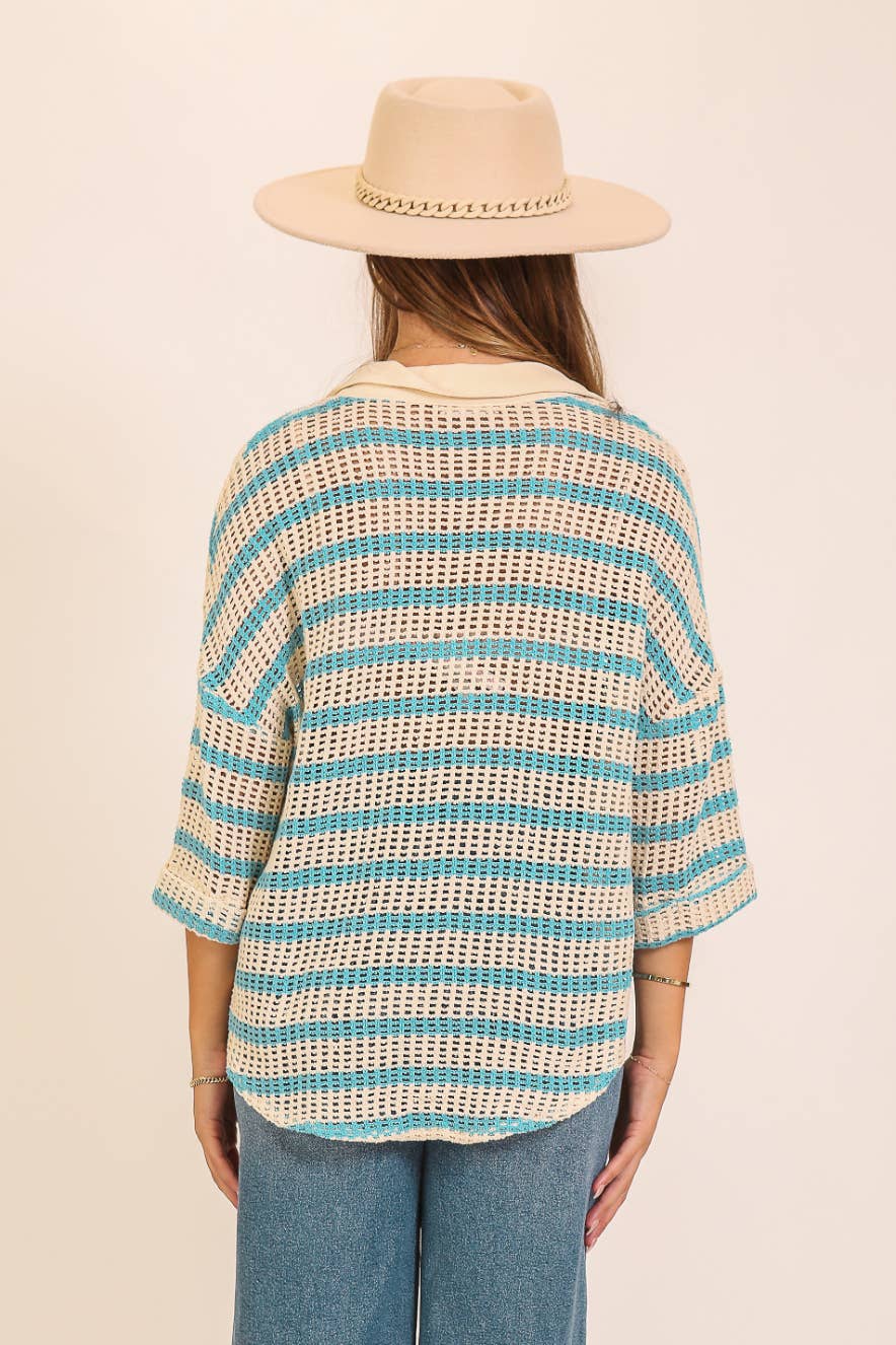 Crochet Knit Striped Top