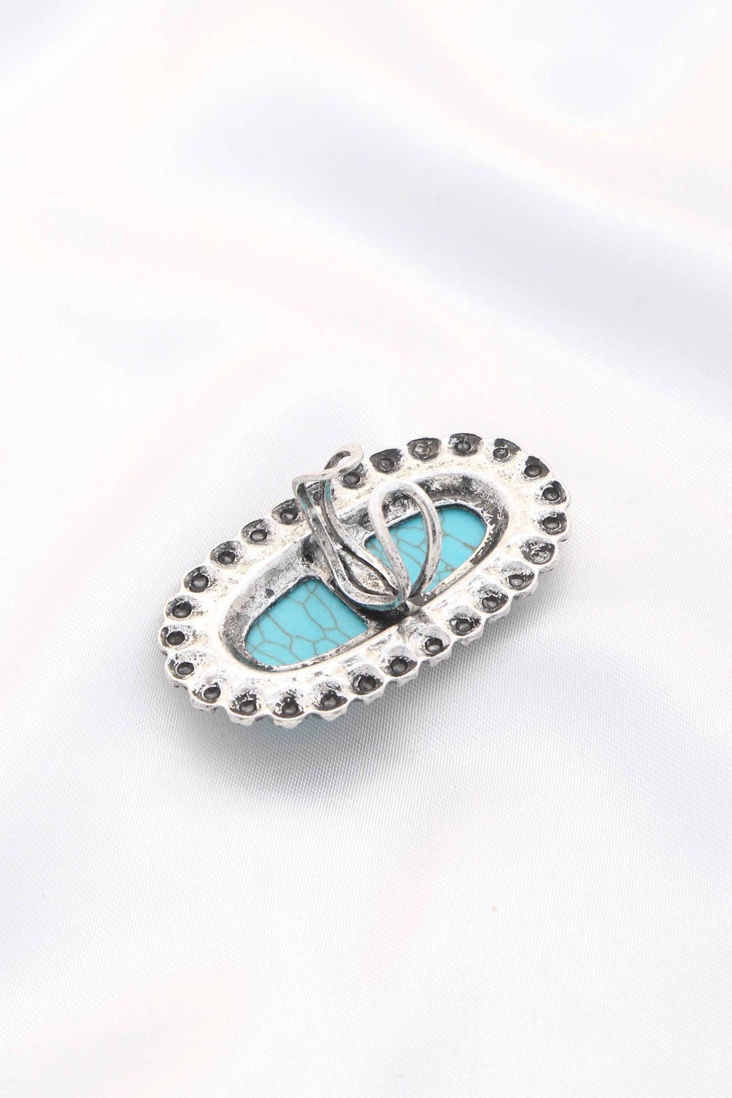 LONG OVAL FAUX TURQUOISE STONE METAL RING, SR 0266