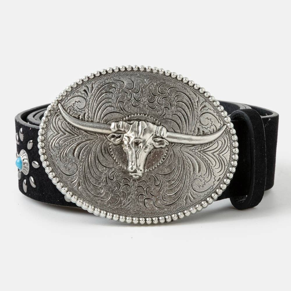 Large Western Long Horn Buckle Belt