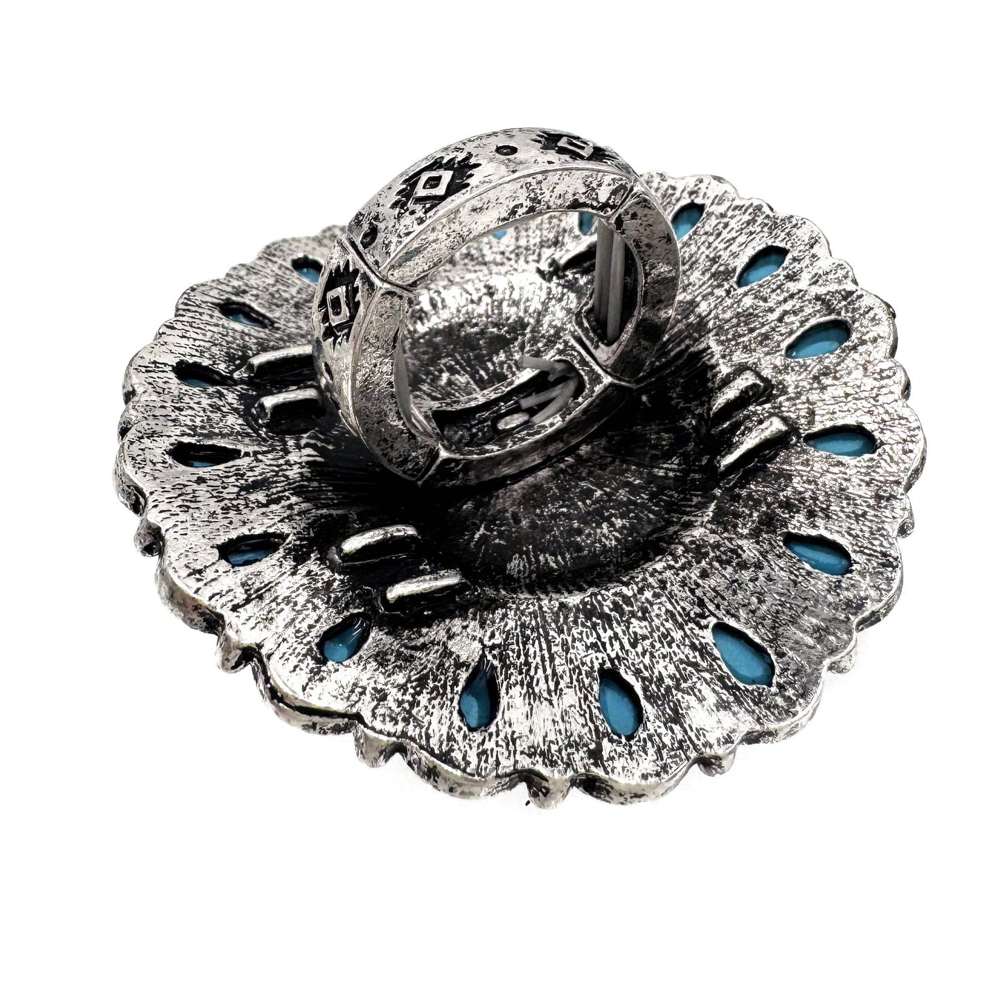 Hummingbird Art Turquoise Stone Floral Large Ring