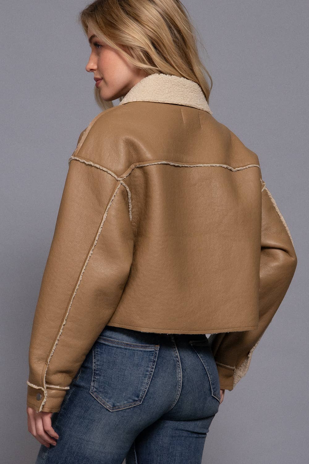 Long Sleeve Faux Leather Inner Fur Jacket