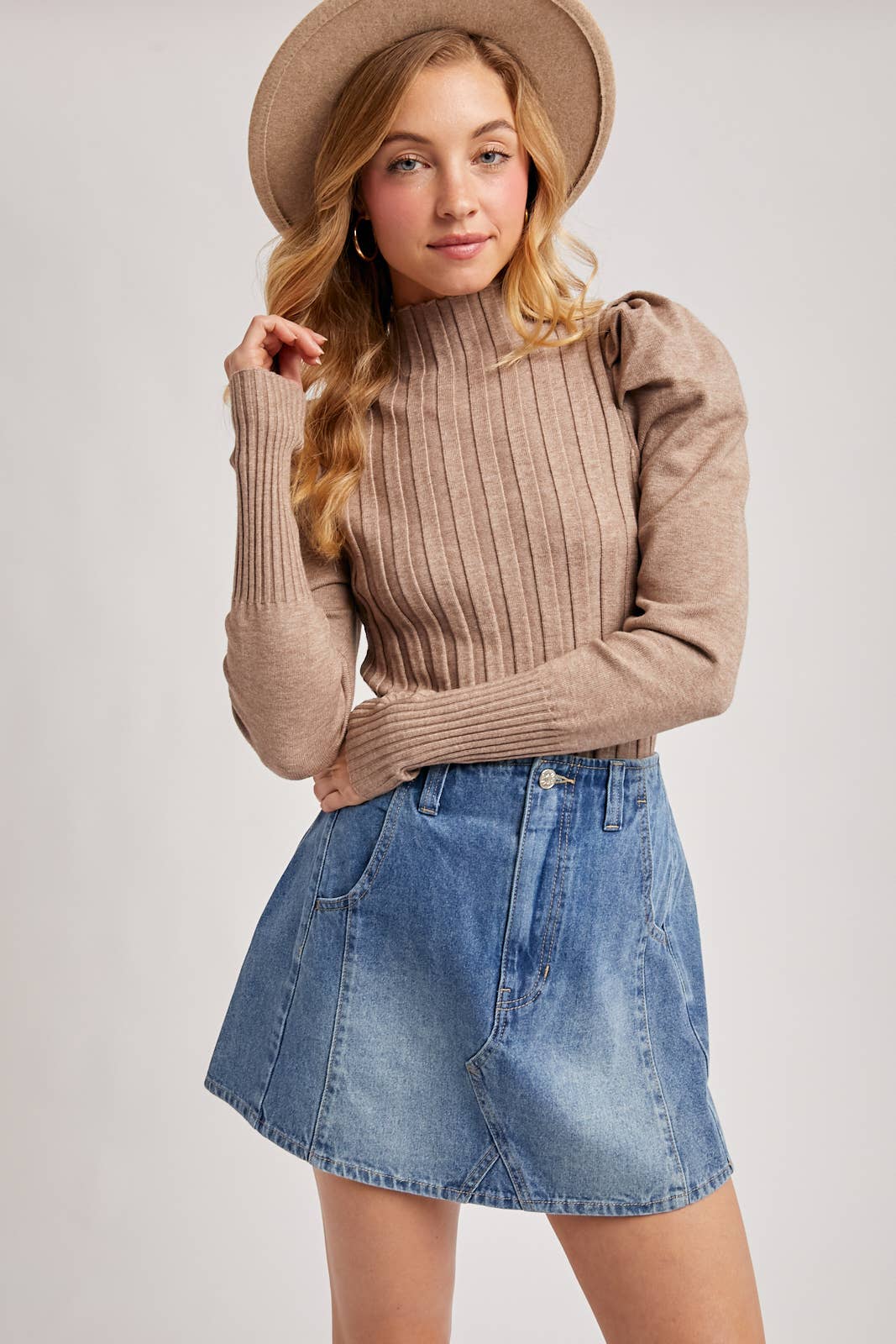 WASHED A-LINE DENIM MINI SKIRT