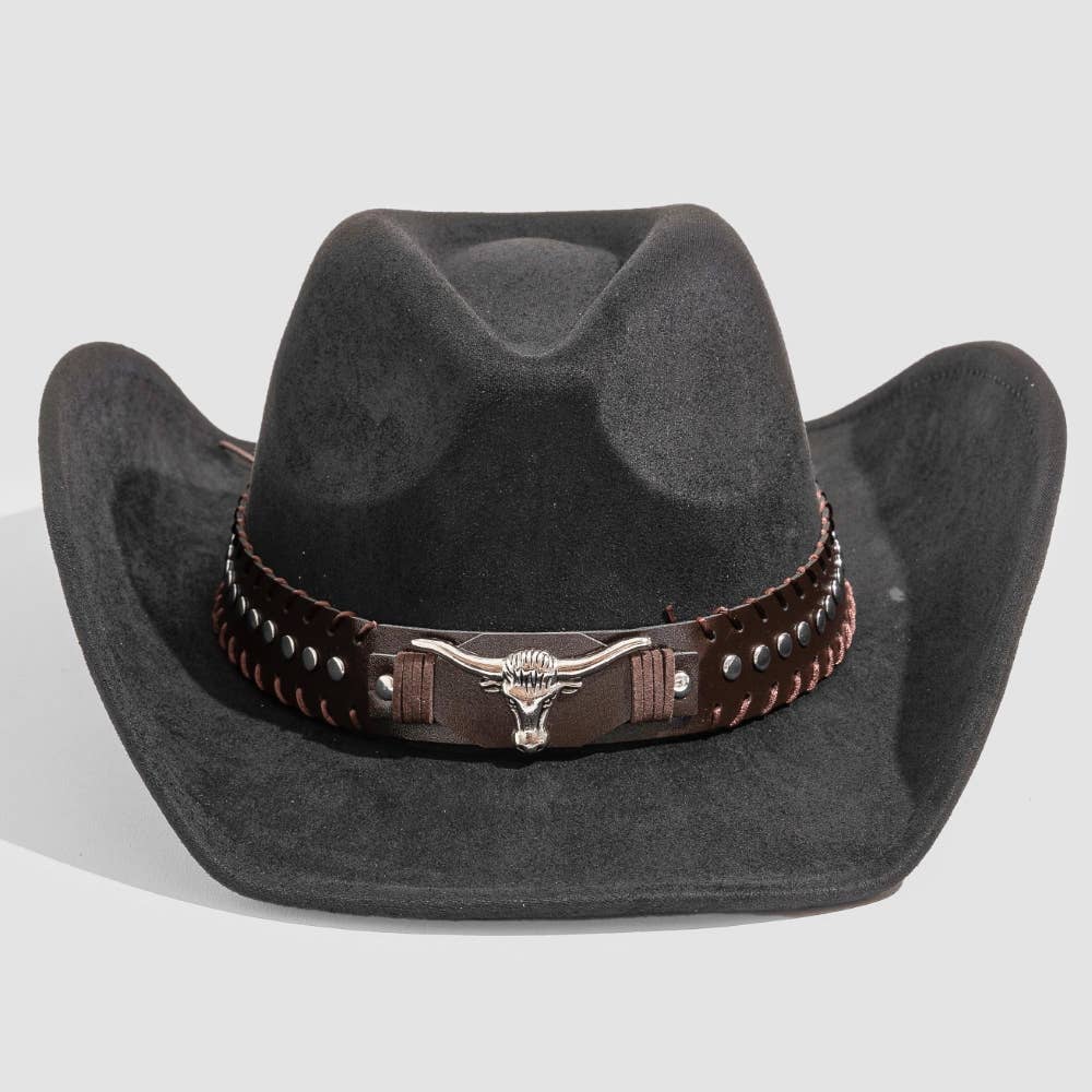 Studded Western Bull Head Strap Cowboy Hat