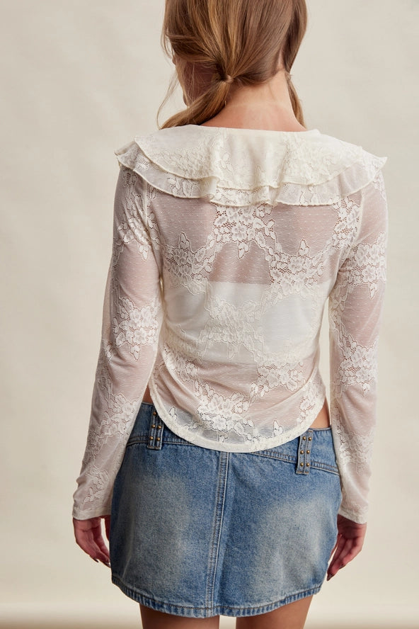 Stretch Lace Ruffle Tie Top LT1489