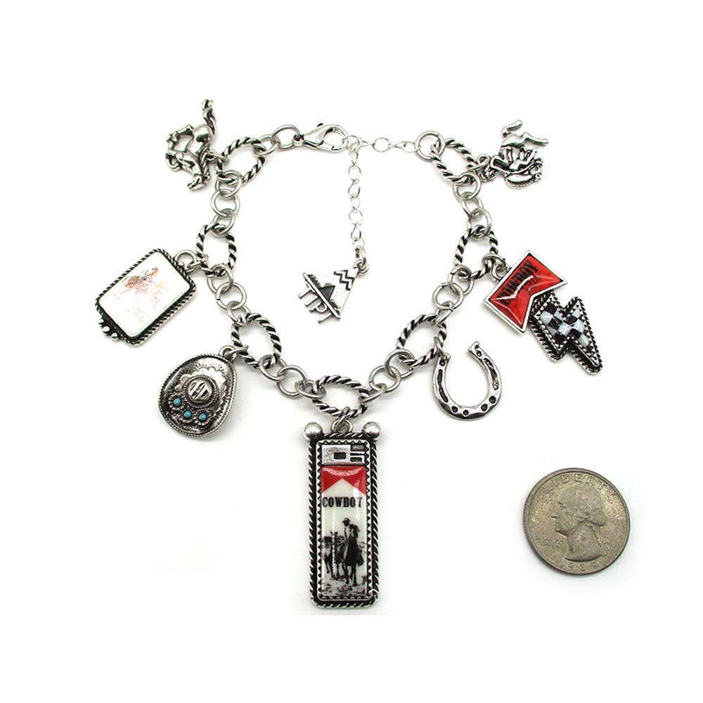 WESTERN COWBOY THEME CHARM  BRACELET, SB 2511