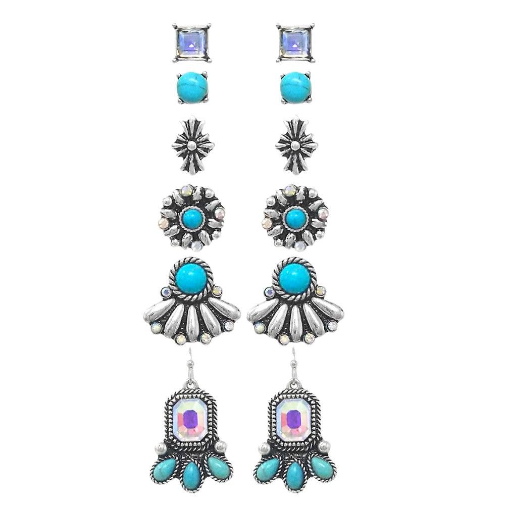 WESTERN SEMI STONE GLASS STONE EARRING SET, AE 8941