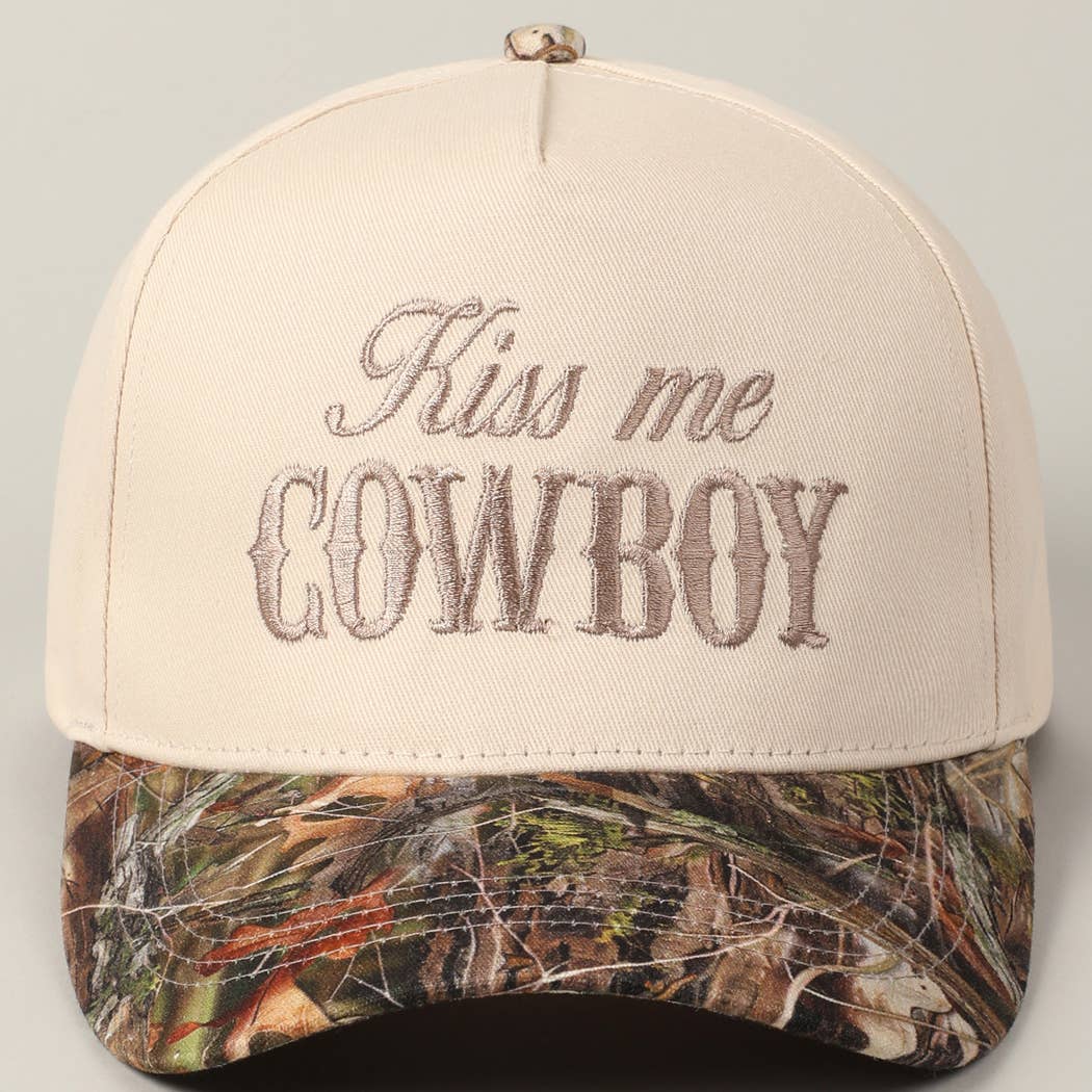 Kiss Me Cowboy Embroidery Two-Tone Cap