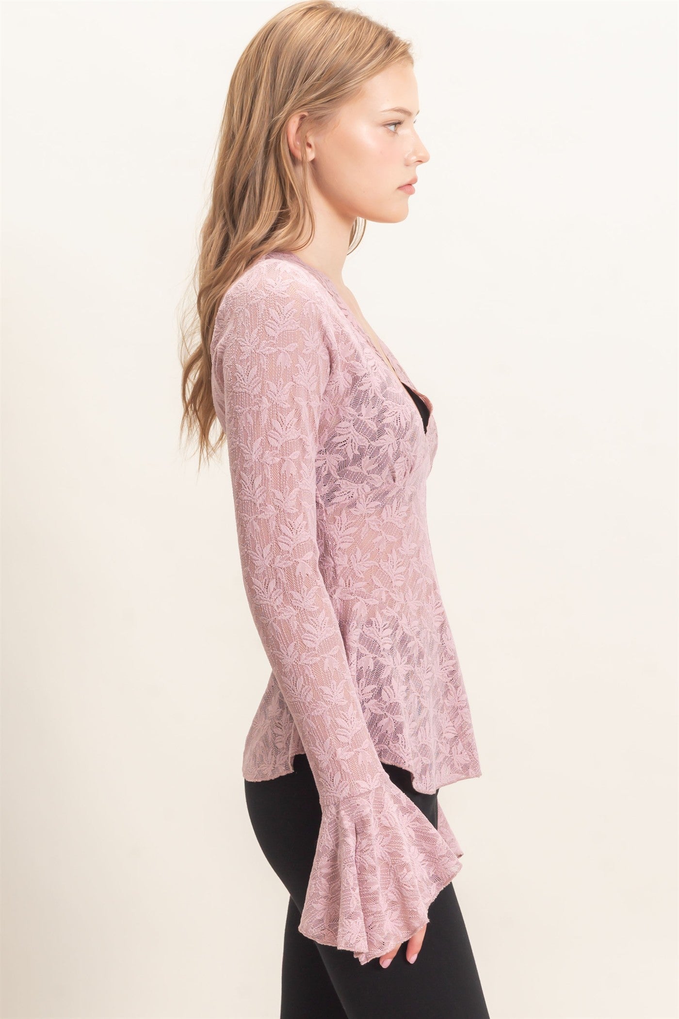 Lace V-neck Flare Sleeve Top