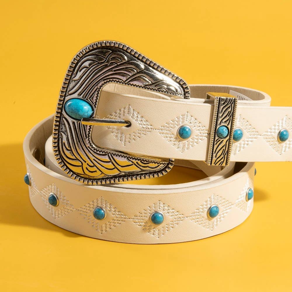 Western Embroidered Buckle Pattern Faux Leather Belt