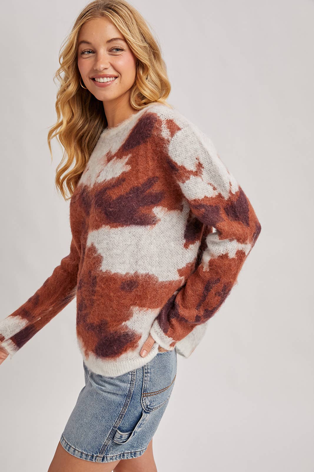 TIE-DYE FUZZY KNIT SWEATER PULLOVER