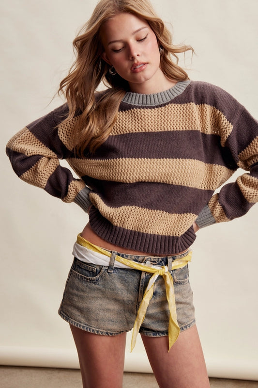 Textured Stripe Knit Sweater LSW1090
