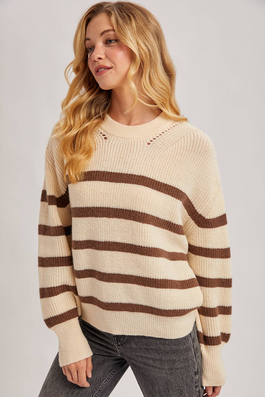 STRIPED CHUNKY RIB-KNIT SWEATER