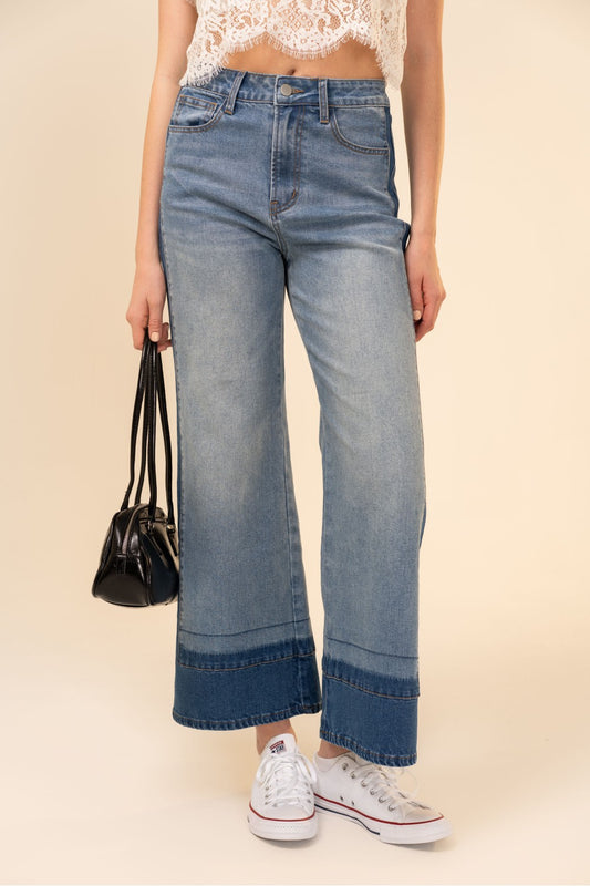 High Waist Wide Leg Contrast Jean