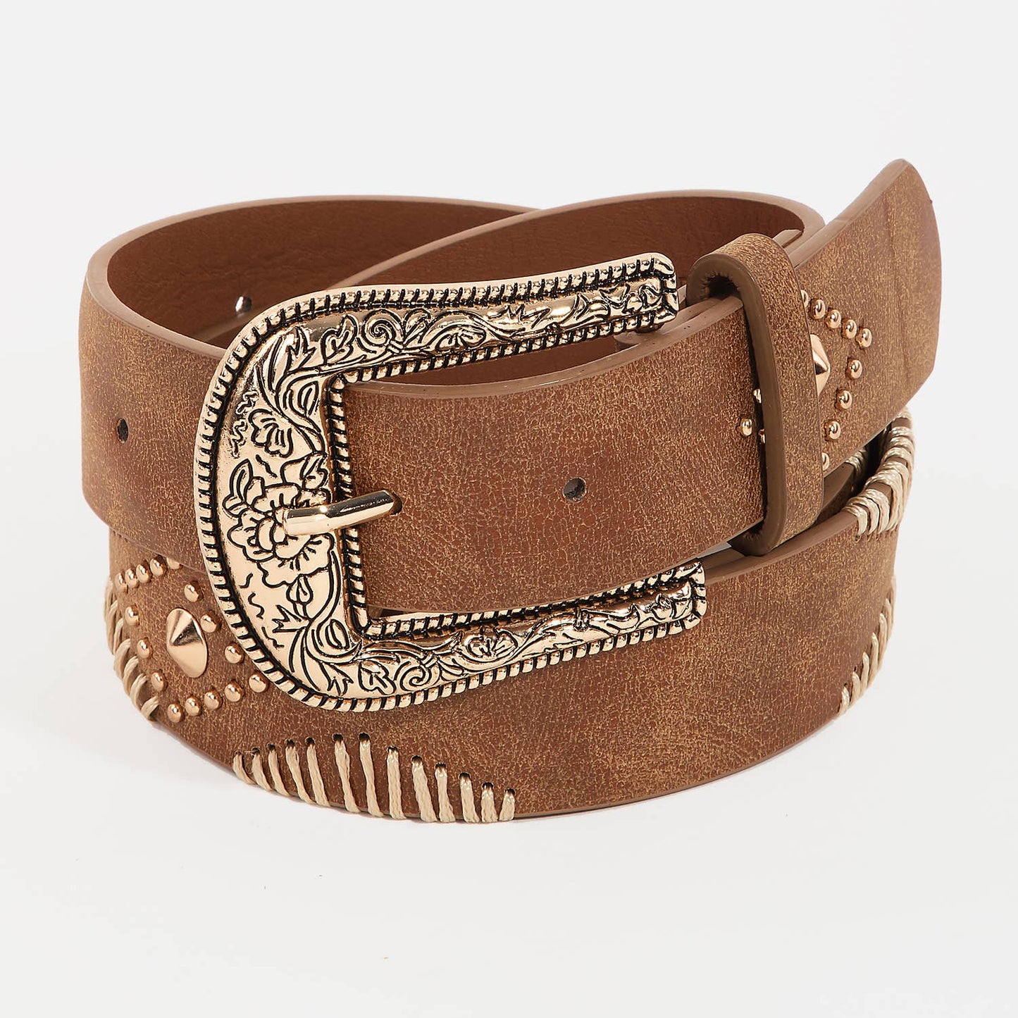 Western Floral Etched Buckle Belt