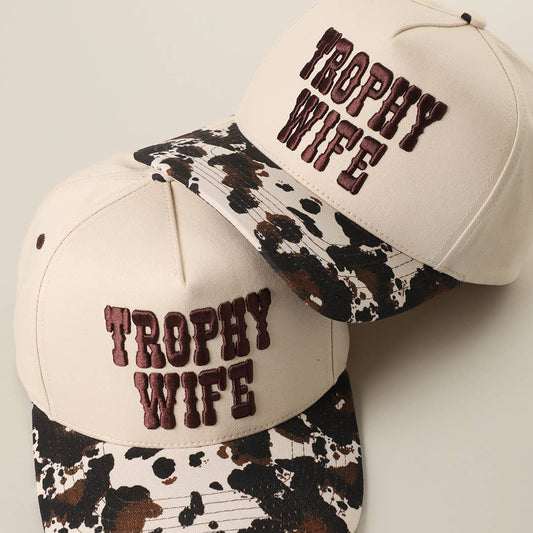 TROPHY WIFE 3D Embroidered Cow Print Brim Trucker Hat