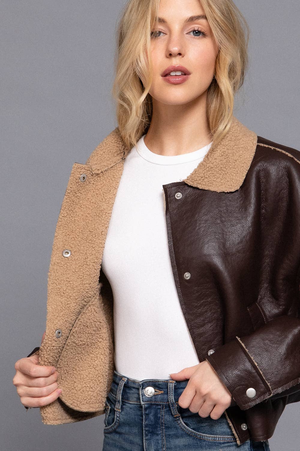 Long Sleeve Faux Leather Inner Fur Jacket