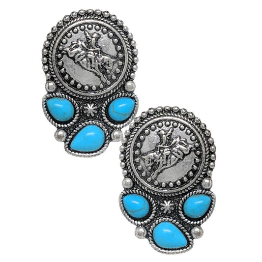 WESTERN COIN SEMI STONE RODEO EARRING, AE 8433