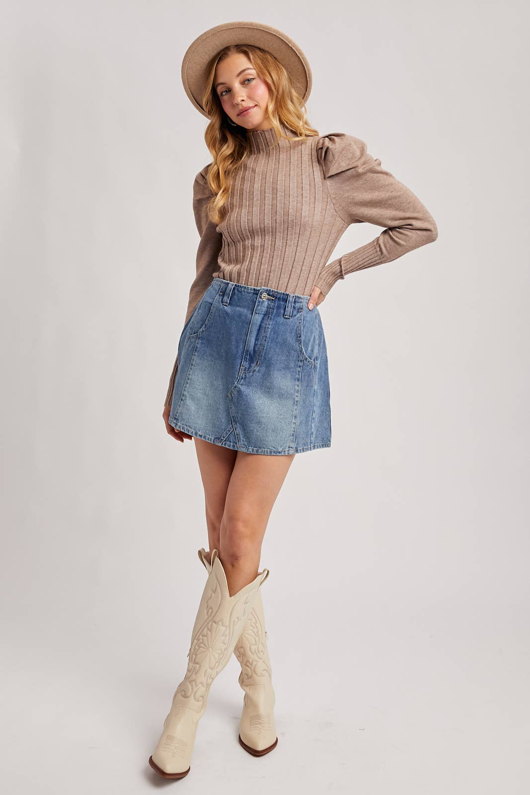 WASHED A-LINE DENIM MINI SKIRT