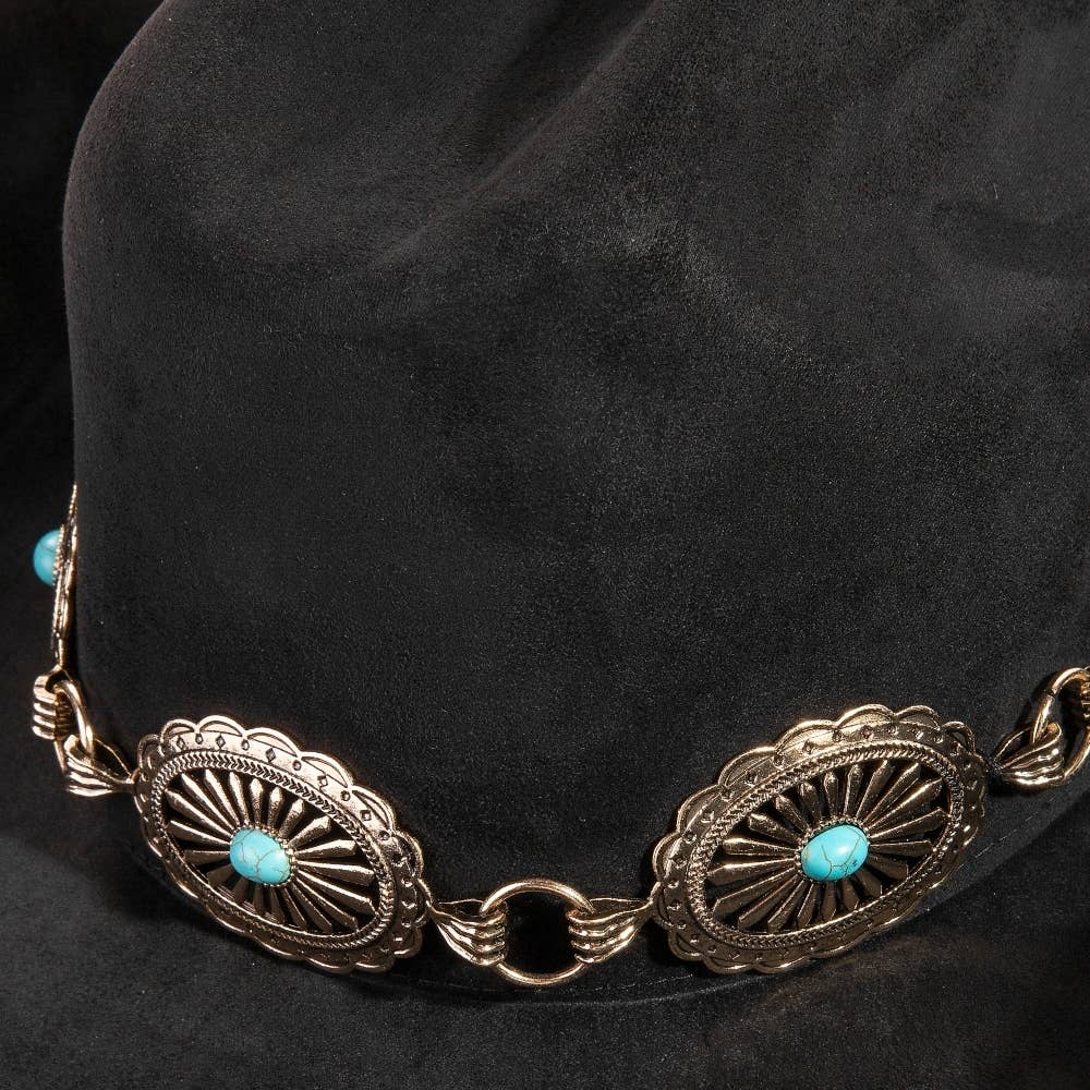 Turquoise Stud Concho Belt Western Cowboy Hat