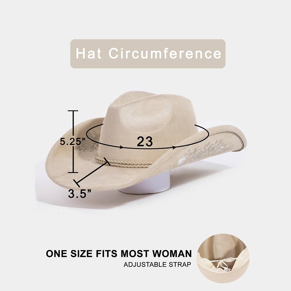 Rose Embroidered Braided Band Fedora Cowboy Hat